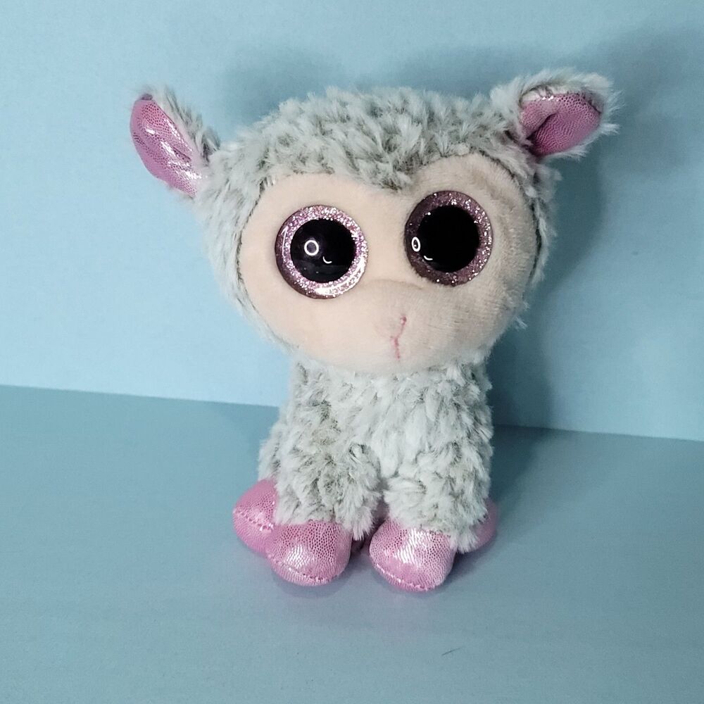 TY Dixie the Lamb Beanie Boos 6" 2017 Sheep Gray Pink Glitter Eyes No Heart Tag